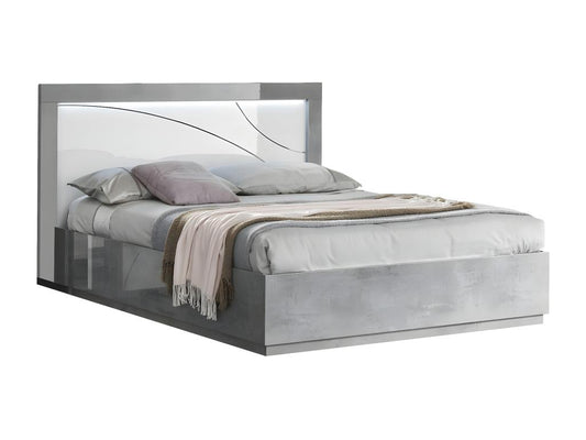 Ventoriq - 160x200cm Bed, White and Concrete Grey Lacquered Finish, Chrome Details with LEDs IFJD86747