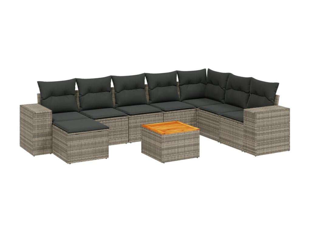 9-piece garden furniture set with grey resin wicker cushions QEDO49773