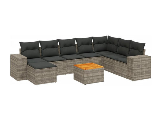 9-piece garden furniture set with grey resin wicker cushions QEDO49773