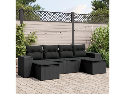 6-piece garden furniture set with cushions, black resin wicker TRWH75916
