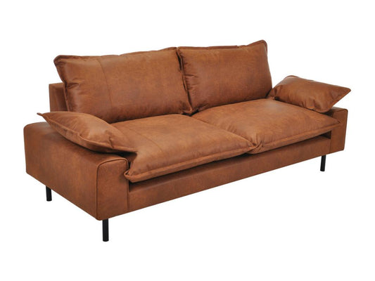 Ventoriq BJAS17380 3-seater sofa in aged cognac brown leather and black metal