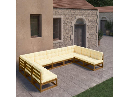 9-piece garden furniture set with cushions, honey brown, pine wood QDHJ57620