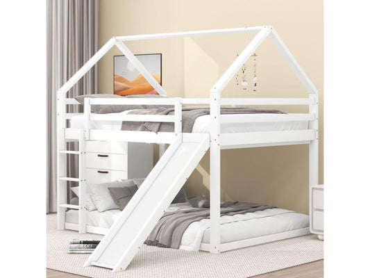 Children's bunk bed 140x200cm with slide and ladder. Double bed with play area in the children's room. EPOH74773