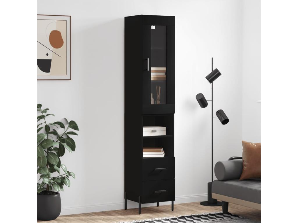 Highboard, Black, 34.5x34x180 cm, Engineered Wood, YVCX60530