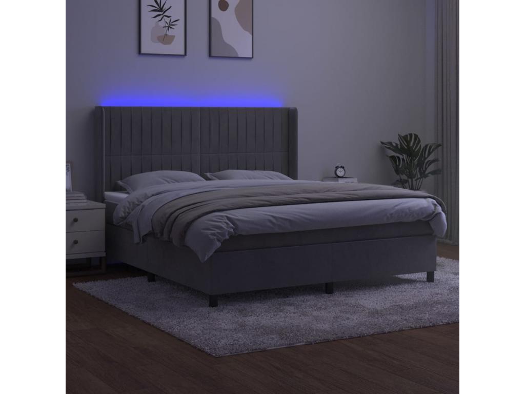 Upholstered bed base with mattress and LED light, light grey, 160x200 cm, velvet, ACRM10466