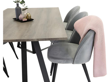 Lumenao El table set in grey wood decor and 6 Velvet chairs in light grey velvet. NAII58841