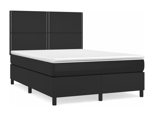 Upholstered bed base with mattress, black, 140x190 cm, faux leather, JVEZ46402