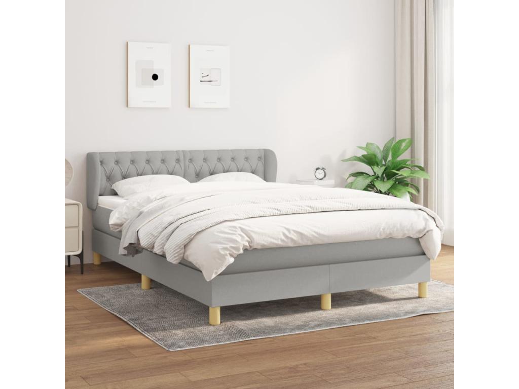 Upholstered bed base with mattress, light grey, 140x200cm, fabric LTST22921