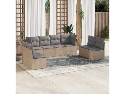 8-piece garden furniture set with cushions, beige woven resin RRGL91389