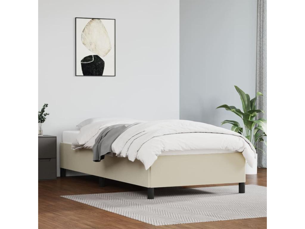 Cream bed frame 90x190 cm faux leather QAKV86956