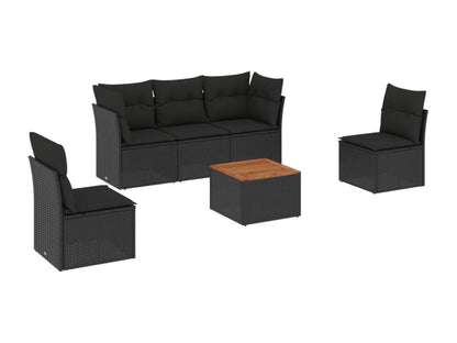 6-piece garden furniture set with cushions, black woven resin KOZV31740