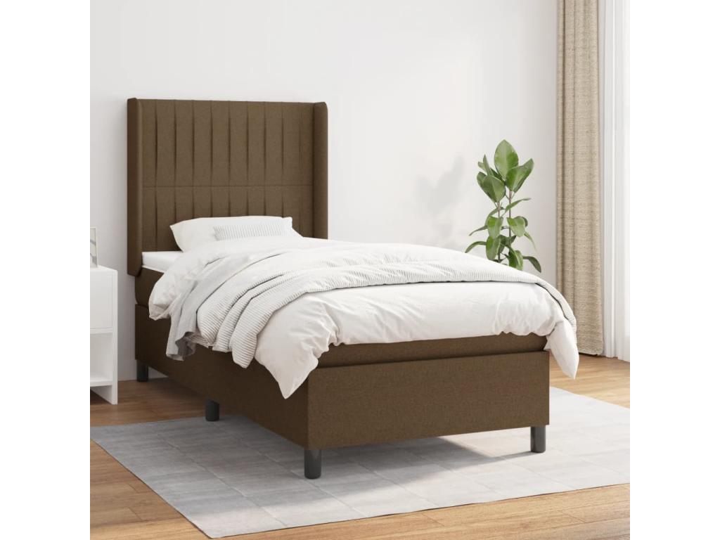 Upholstered bed base with mattress, dark brown, 100x200 cm, SMPK16753
