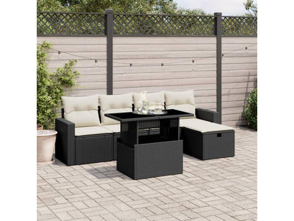 6-piece garden furniture set with cushions, black woven resin PWDK59183