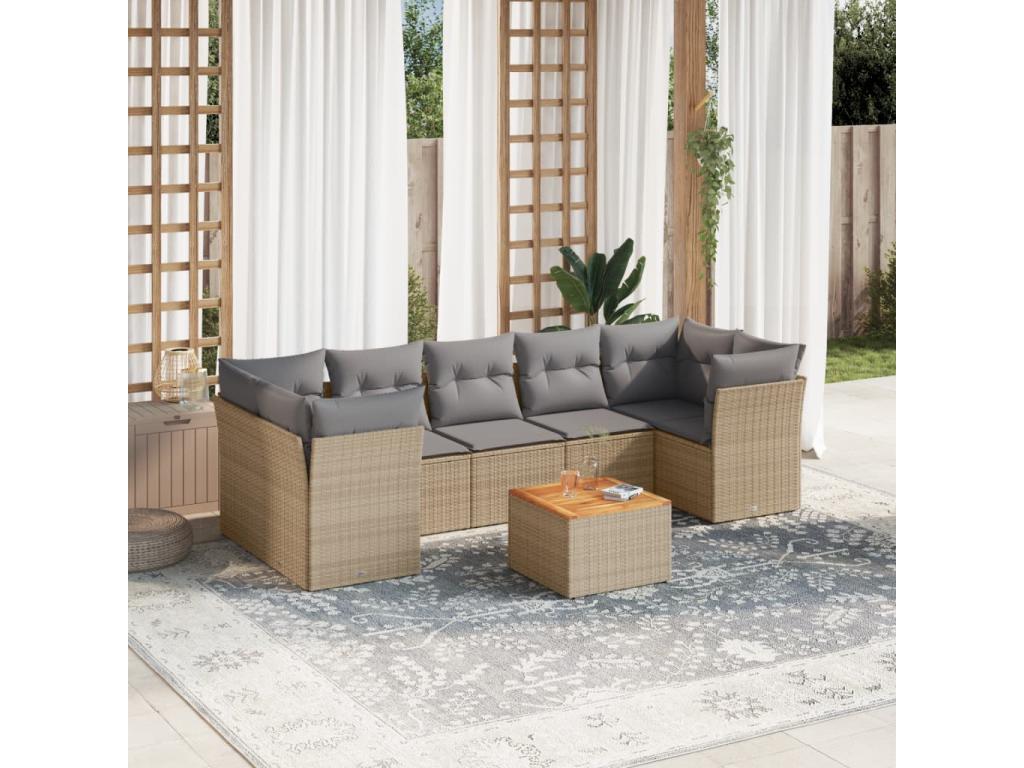 6-piece garden furniture set with cushions, beige woven resin, GZIW16716