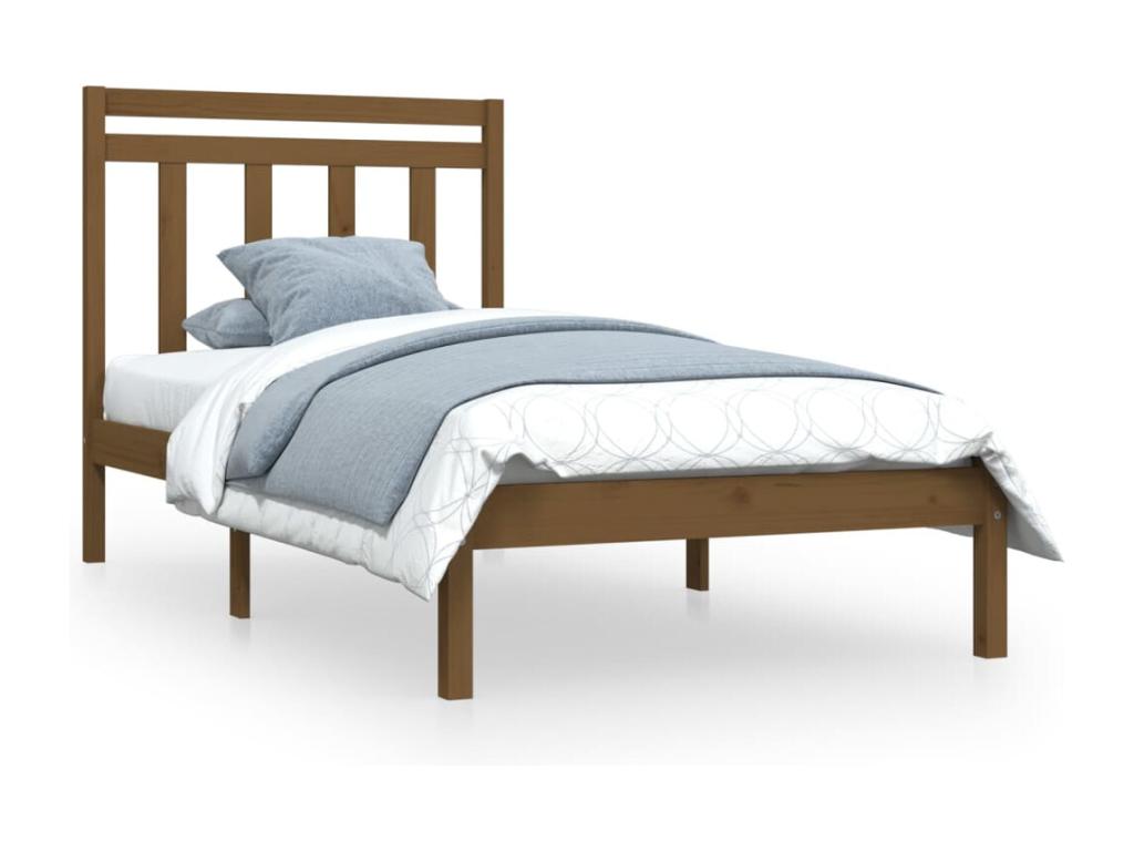 Bed frame without mattress, honey brown, 100x200 cm, solid wood, KUSW72827