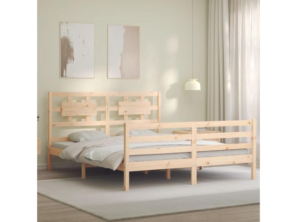 Ventoriq size solid wood bed frame with headboard KRYQ35598