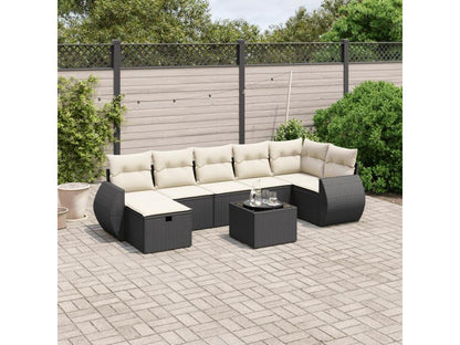 8-piece garden furniture set with cushions, black woven resin ADKW48047