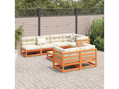 8-piece garden furniture set with cushions, brown wax, solid pine wood XCYY65793