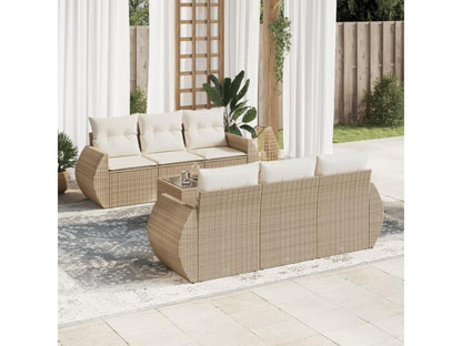 7-piece garden furniture set with cushions, beige woven resin AVCF44667