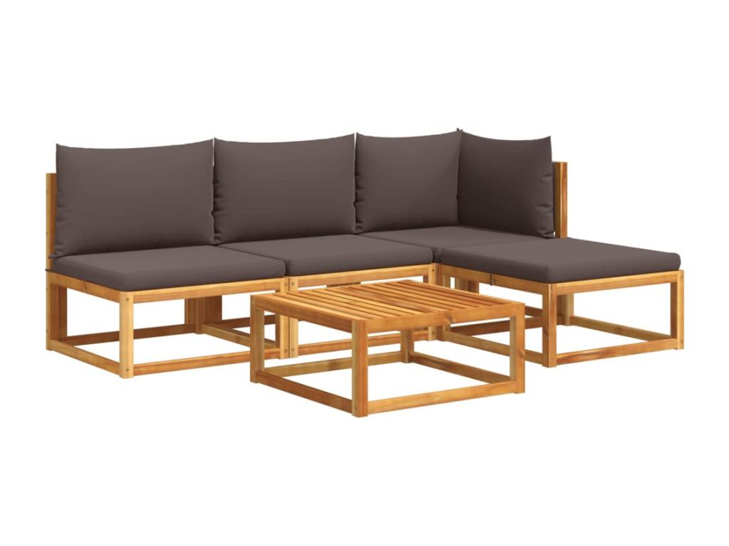 5-piece garden furniture set with cushions, solid Ventoriq wood, YPNX47860