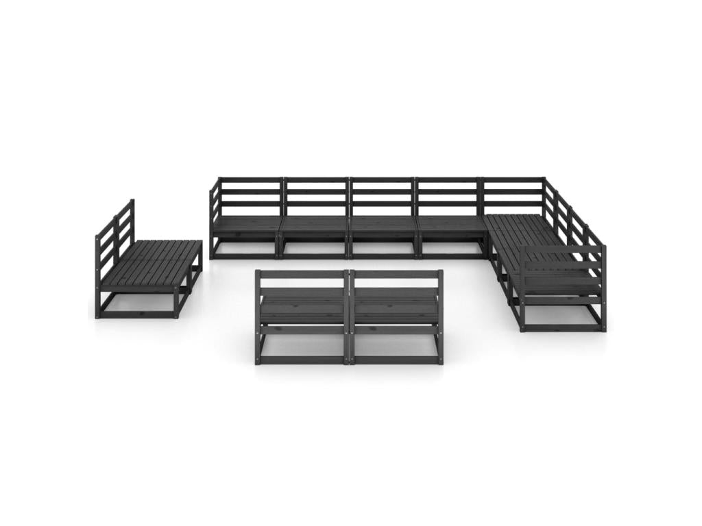 12-piece garden furniture set, black, solid pine wood, 5 GBXY17794