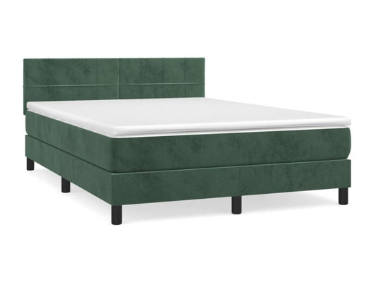 Upholstered bed base and mattress, dark green, 140x190cm, velvet, UYXM64438