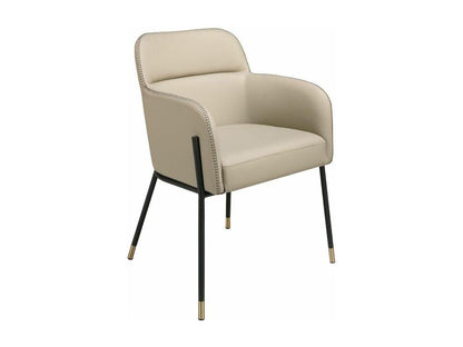 Beige faux leather and eco-leather chair with steel legs, Léo-Couleur Boislis 46 WOZB42087