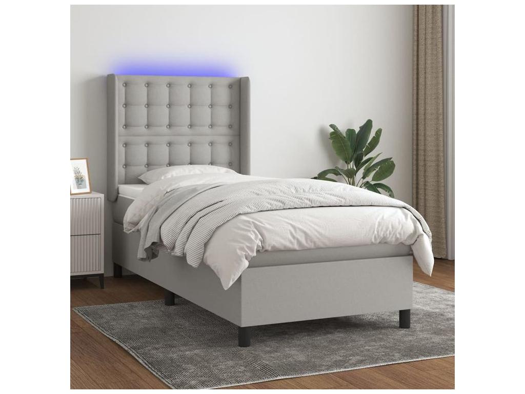 Boislis bed base with LED light grey mattress 100x200 Fabric OITD14327