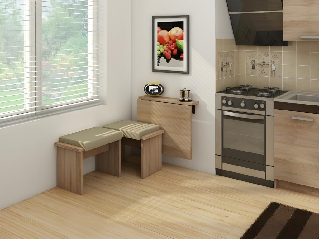 Folding wall-mounted table with drop-leaf shelf, 70x70cm, Alder, Model HOMNI 7, Folding Table SJAZ58883