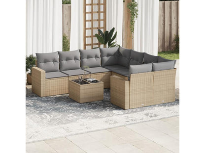 9-piece beige resin wicker garden furniture set with cushions ACJG26014
