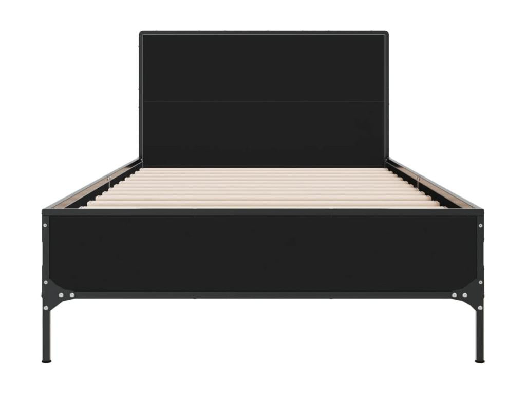 Black bed frame 75x190 engineered wood and metal UEGY51615