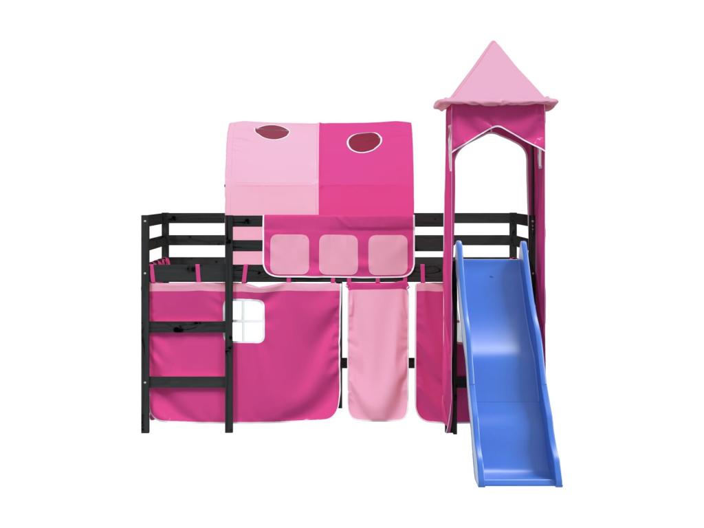 Children's loft bed with tower, mattress not included, pink, 80x200 cm, MWVZ65582