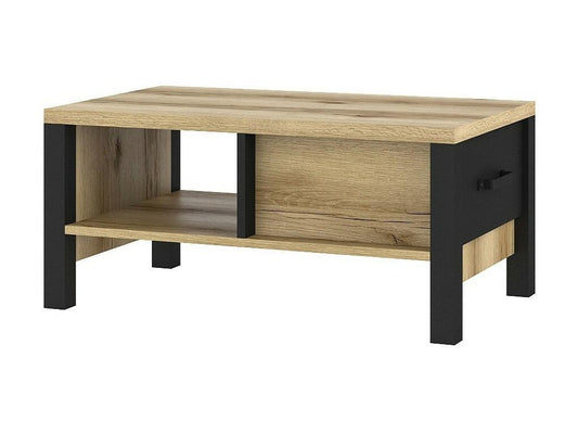Ventoriq designer coffee table with a drawer and a niche - Light oak and black finish. PBXG59715
