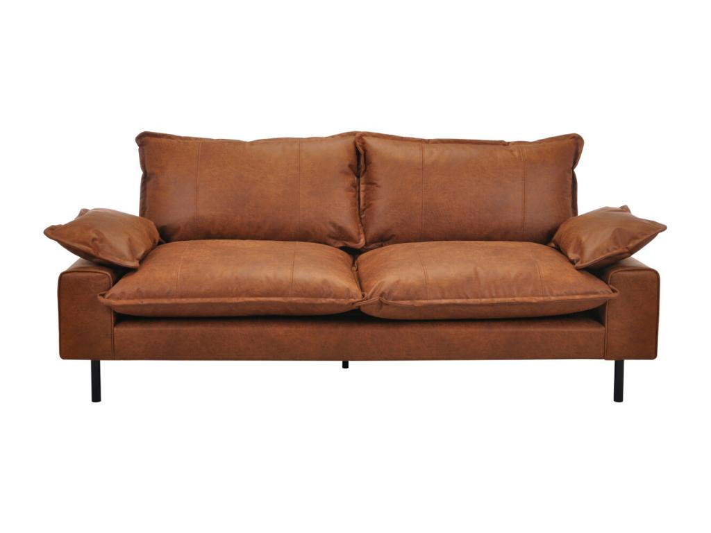 Ventoriq BJAS17380 3-seater sofa in aged cognac brown leather and black metal