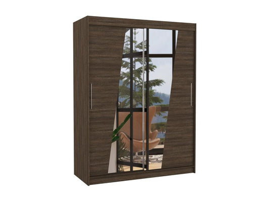 Lumenao 150cm MNIY64777 2-Door Sliding Wardrobe in Brown Wood with Diagonal Mirrors
