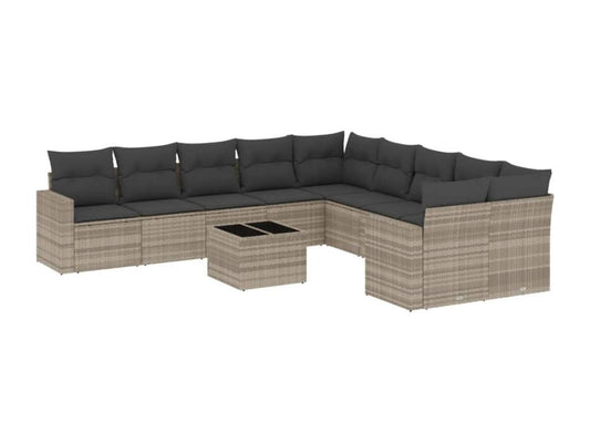 11-piece garden furniture set with light grey cushions, woven resin NUFS11345