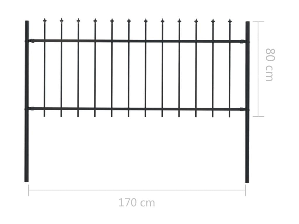 Garden fence with spear-shaped top, steel, 1.7 x 0.8 m, black, OVAZ41233