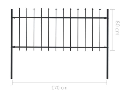 Garden fence with spear-shaped top, steel, 1.7 x 0.8 m, black, OVAZ41233