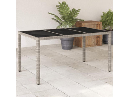 Garden table with light grey glass top and woven resin ZROR34947