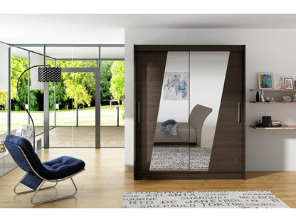 Lumenao 150cm MNIY64777 2-Door Sliding Wardrobe in Brown Wood with Diagonal Mirrors