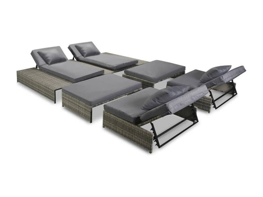 5-piece garden furniture set with cushions, Grey woven resin CHJT39838