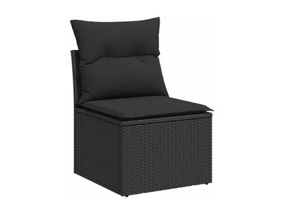 10-piece garden furniture set with cushions, black woven resin ELMO59441