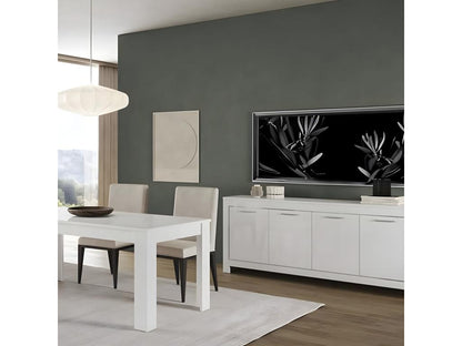Lumenao - Complete Living Room Set in Glossy White Lacquer, 190cm Table, Sideboard, LED Display Cabinet LKIL27205