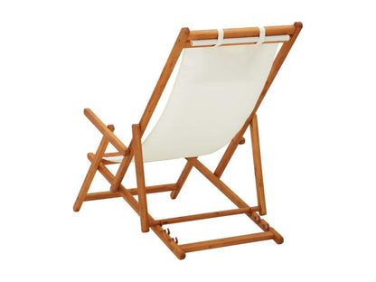 Folding beach chair, solid eucalyptus wood and cream fabric, HYLS30705