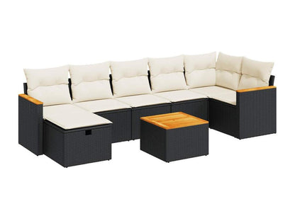 8-piece garden furniture set with cushions, black woven resin KDEA58448