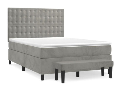 Upholstered bed base and mattress, light grey, 140x190cm, velvet, MXEB58905