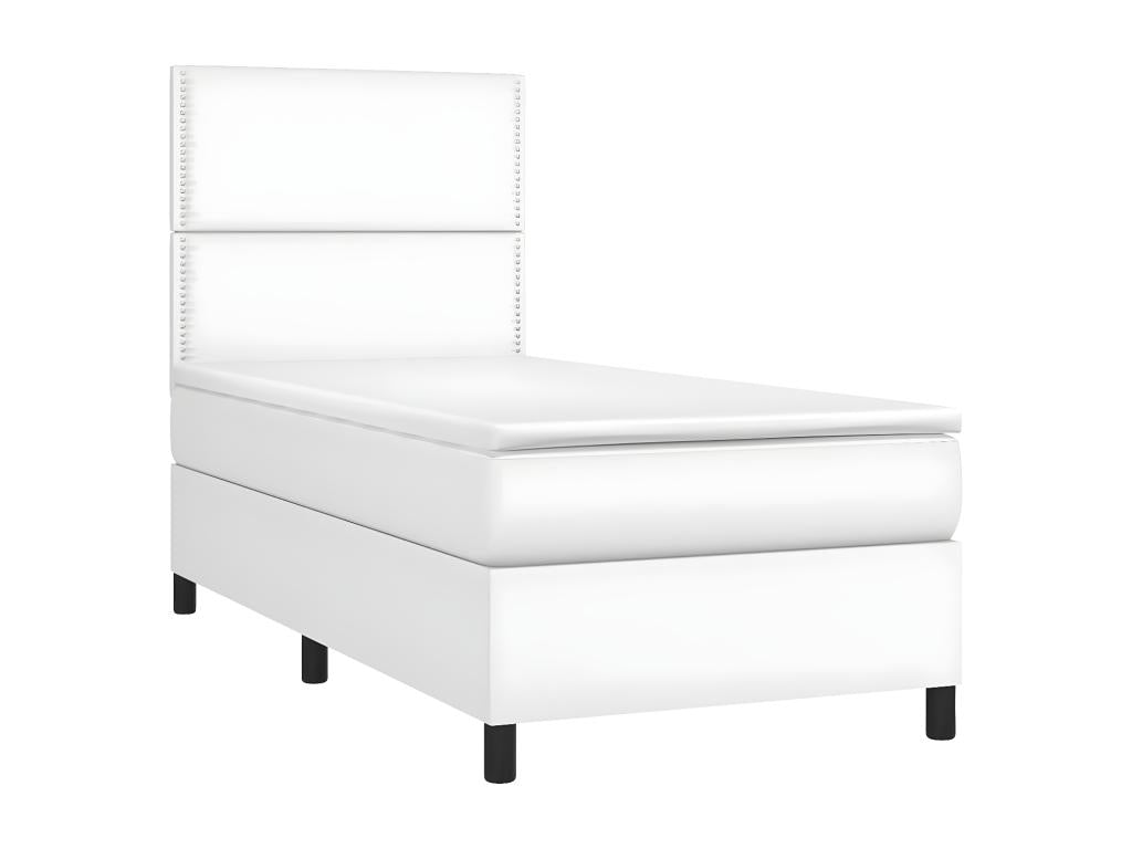 Upholstered bed base and mattress with LED lighting, white, 100x200 cm, faux leather, XUGM78722