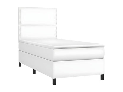 Upholstered bed base and mattress with LED lighting, white, 100x200 cm, faux leather, XUGM78722