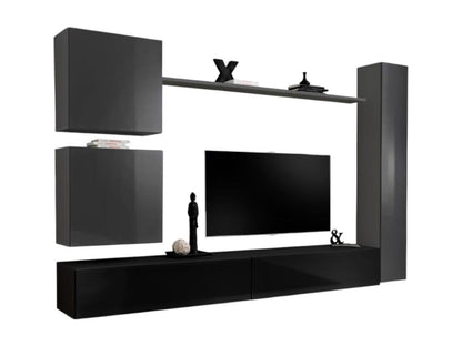 SWITCH VIII wall-mounted living room furniture set - Designer wall-mounted TV unit in glossy black and grey. AVGX47976