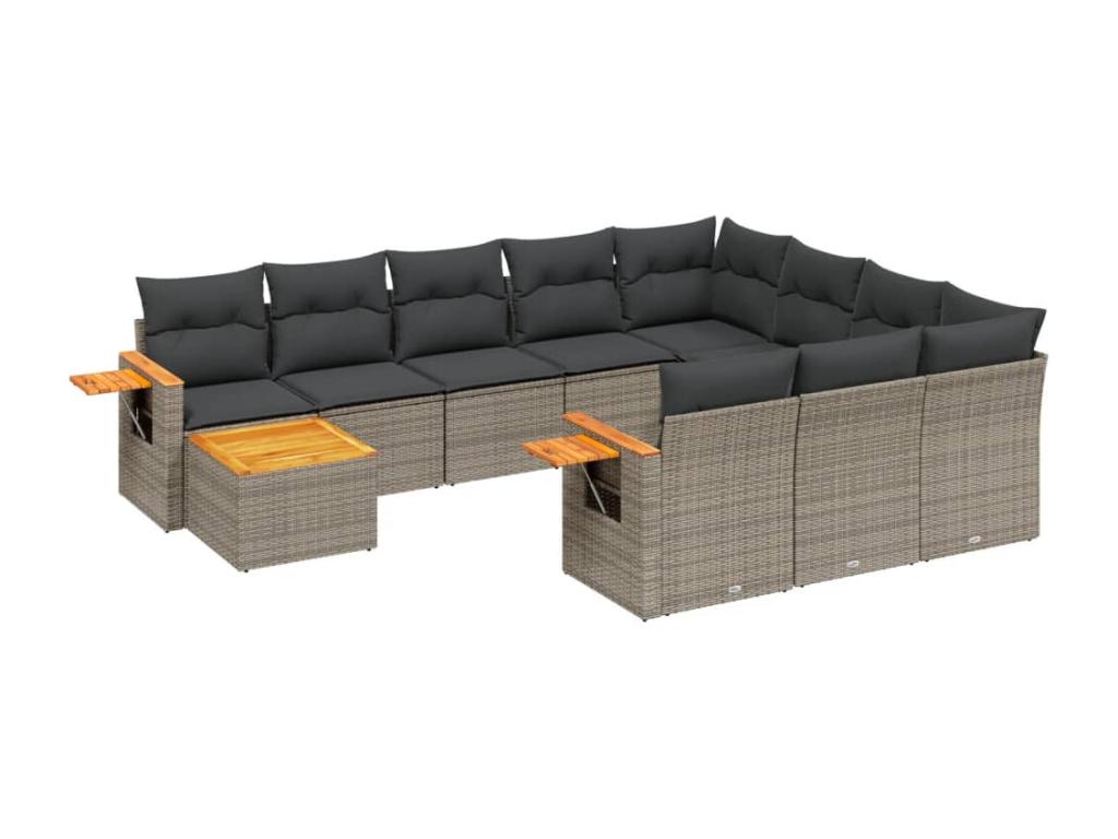 11-piece garden furniture set with grey resin wicker cushions LBFF72445